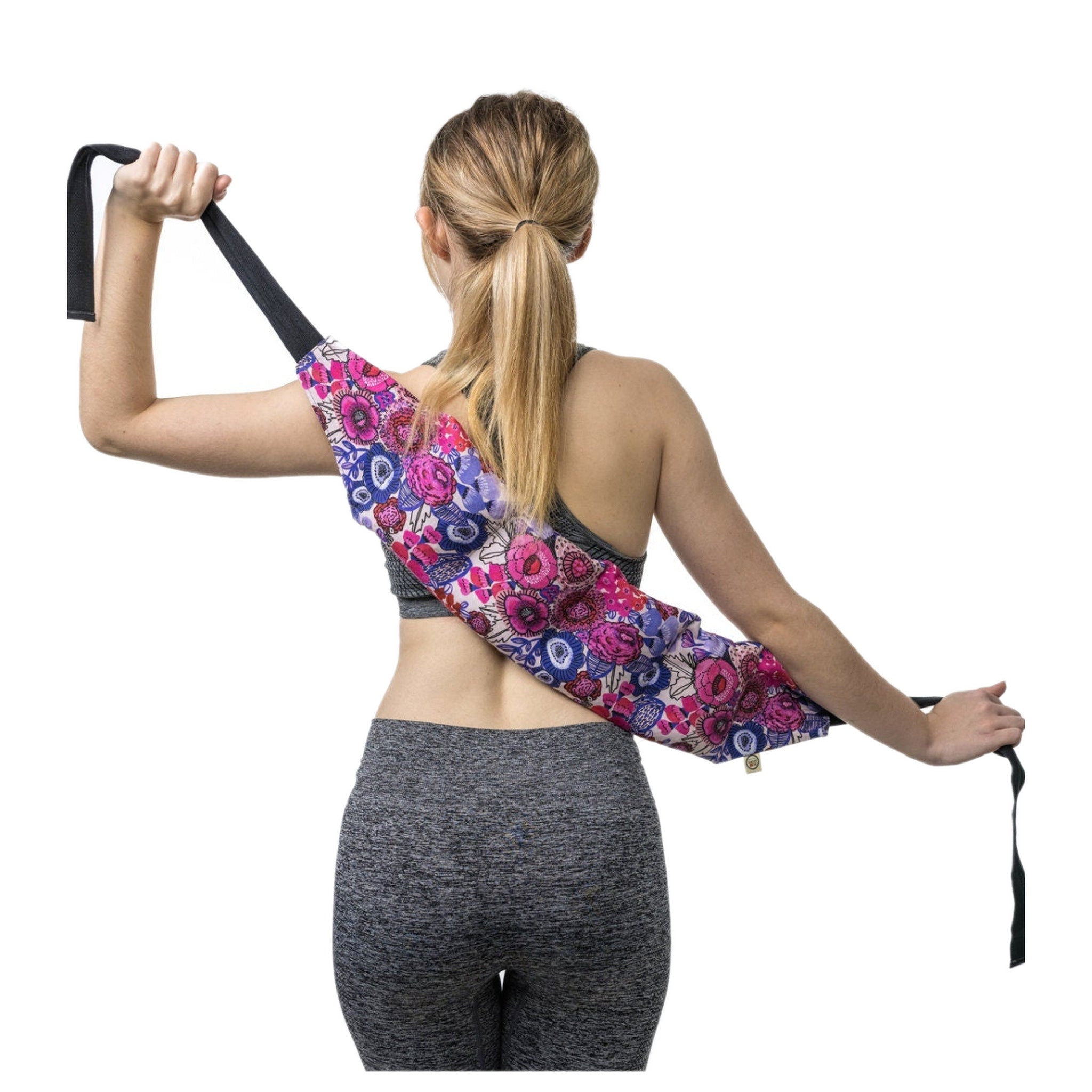 Back Strap Heat Pack worn across the shoulder and upper back, seen from behind
