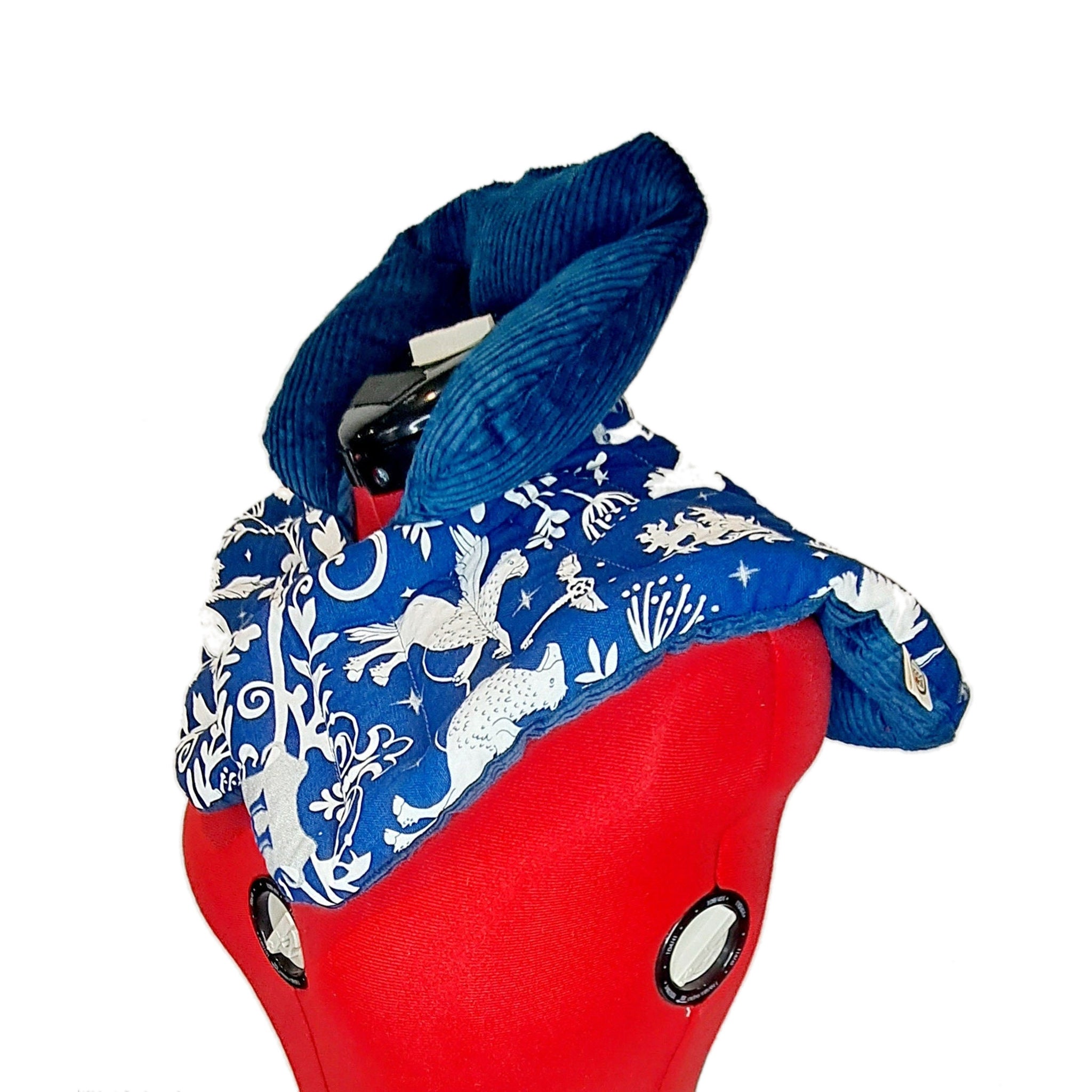 Neck, shoulder and upper back heat pack with collar, shown on a form against a white background