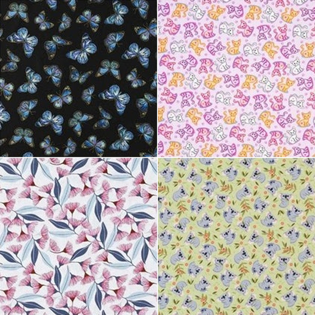 Eye pillow fabrics: Butterfly Beauty Sleep, Catnap Kittens, Gum Blossom Dreams, Koala Nap Time