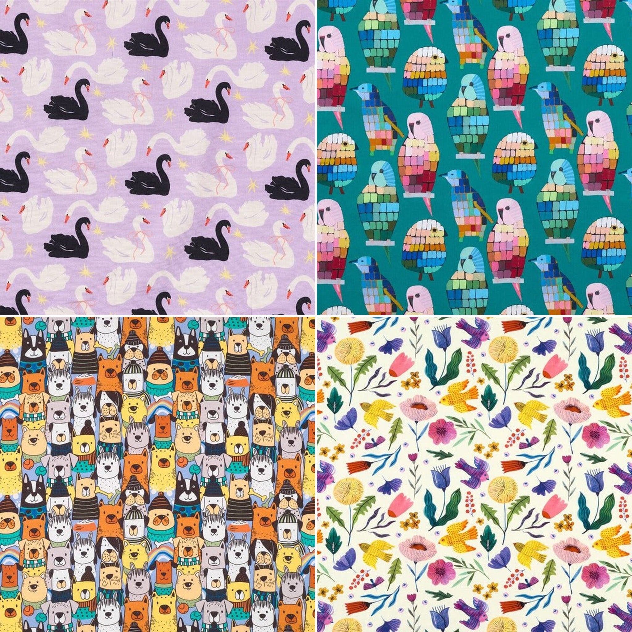 Fabric options: Printed Duck Swan, Anna Blatman All The Birds, Dog faces, Naïve Garden Printed