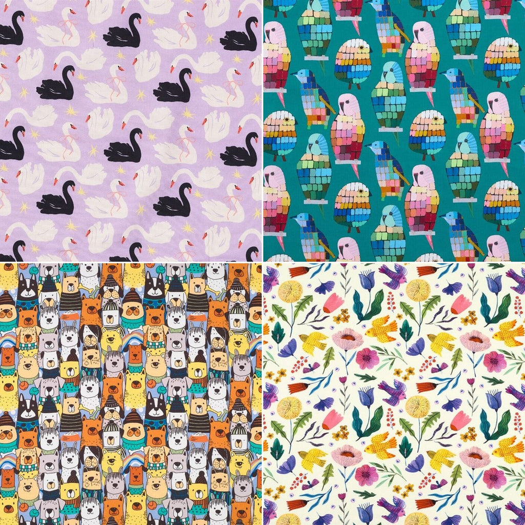 Fabric options: Printed Duck Swan, Anna Blatman All The Birds, Dog faces, Naïve Garden Printed