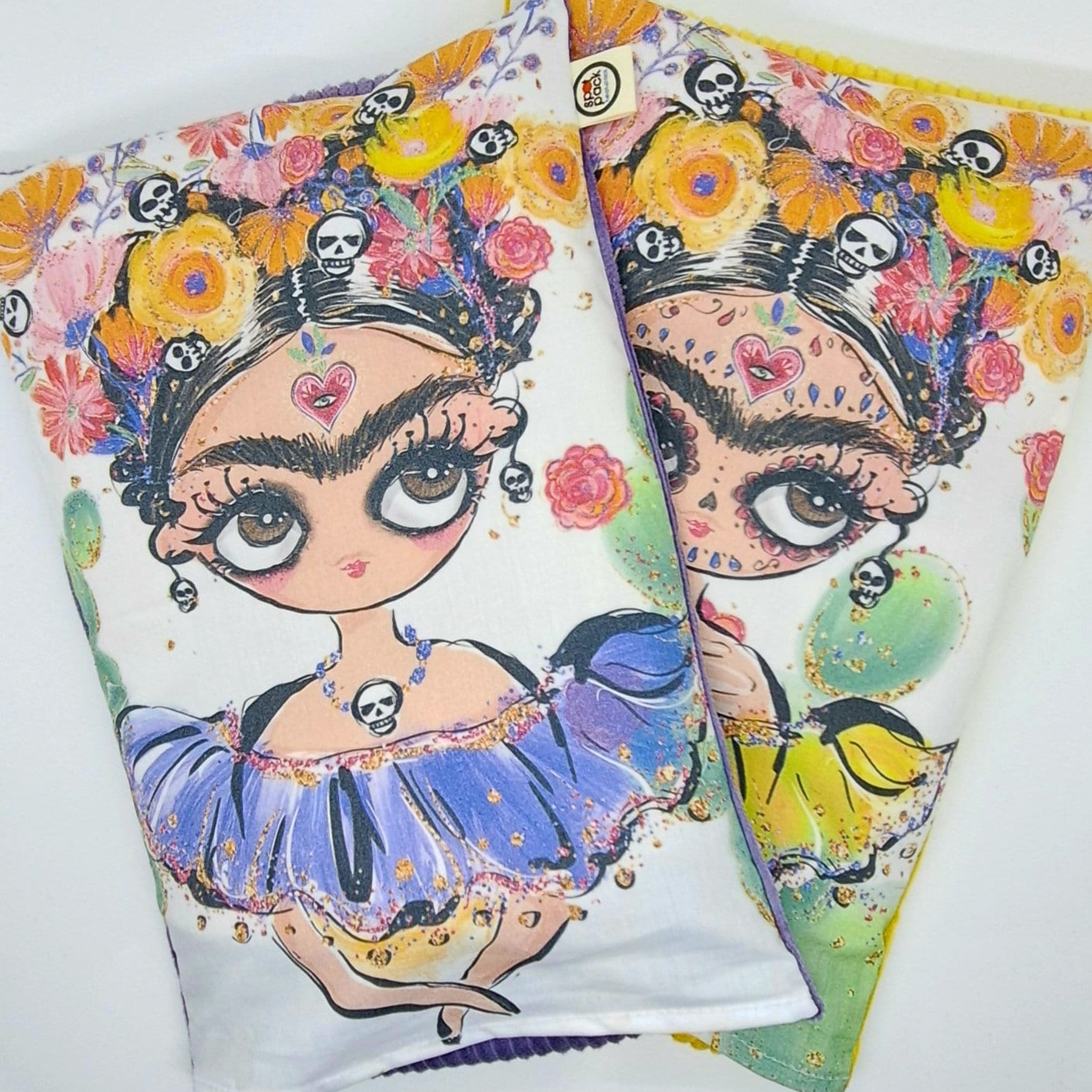 Frida heat pack with removable cover in Frida Kahlo print